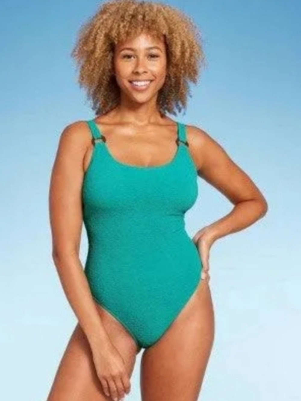 Shade & Shore Teal Textured One-Piece Swimsuit NWOT
